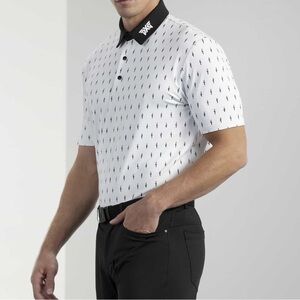 PXG White Polo with Black Collar and Micro-Print